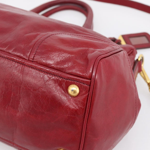PRADA Hand Bag Vitter Shine 2way Red Gold Auth 204038
