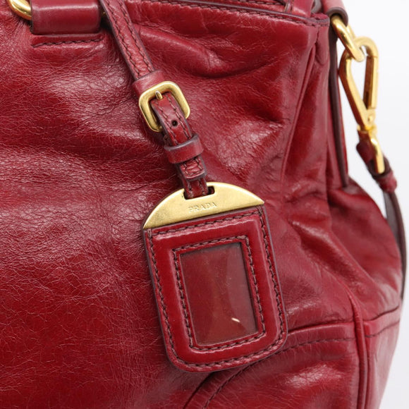PRADA Hand Bag Vitter Shine 2way Red Gold Auth 204038