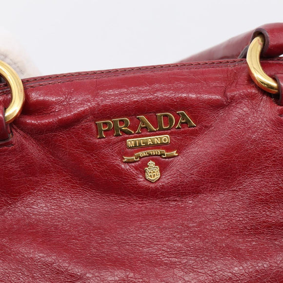 PRADA Hand Bag Vitter Shine 2way Red Gold Auth 204038