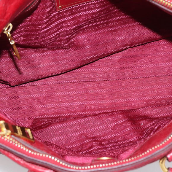 PRADA Hand Bag Vitter Shine 2way Red Gold Auth 204038