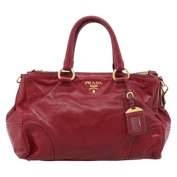 PRADA Hand Bag Vitter Shine 2way Red Gold Auth 204038