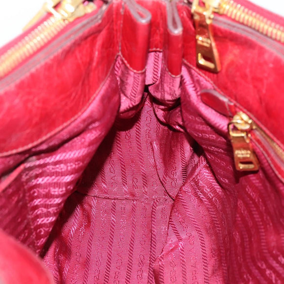 PRADA Hand Bag Vitter Shine 2way Red Gold Auth 204038