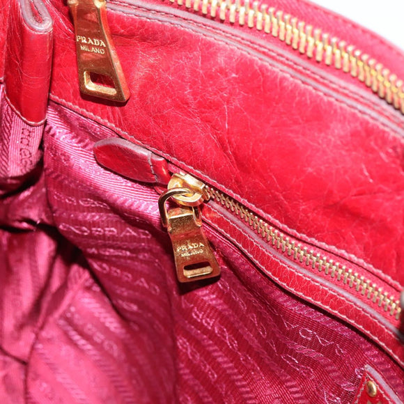 PRADA Hand Bag Vitter Shine 2way Red Gold Auth 204038