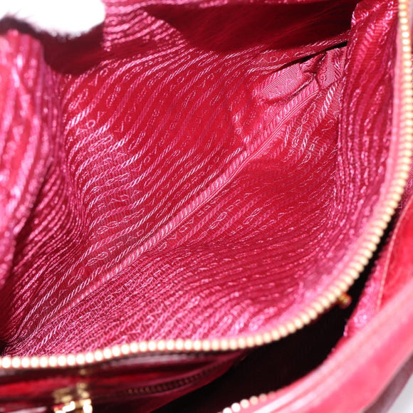 PRADA Hand Bag Vitter Shine 2way Red Gold Auth 204038