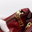PRADA Hand Bag Vitter Shine 2way Red Gold Auth 204038-27