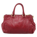 PRADA Hand Bag Vitter Shine 2way Red Gold Auth 204038-3