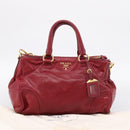 PRADA Hand Bag Vitter Shine 2way Red Gold Auth 204038-30