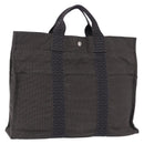 HERMES Her Line Tote MM Tote Bag Canvas Gray Silver Auth 204044-1