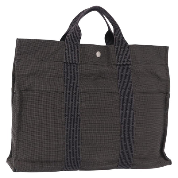 HERMES Her Line Tote MM Tote Bag Canvas Gray Silver Auth 204044