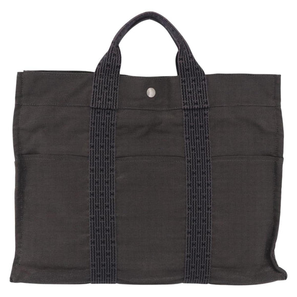 HERMES Her Line Tote MM Tote Bag Canvas Gray Silver Auth 204044