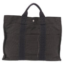 HERMES Her Line Tote MM Tote Bag Canvas Gray Silver Auth 204044-2