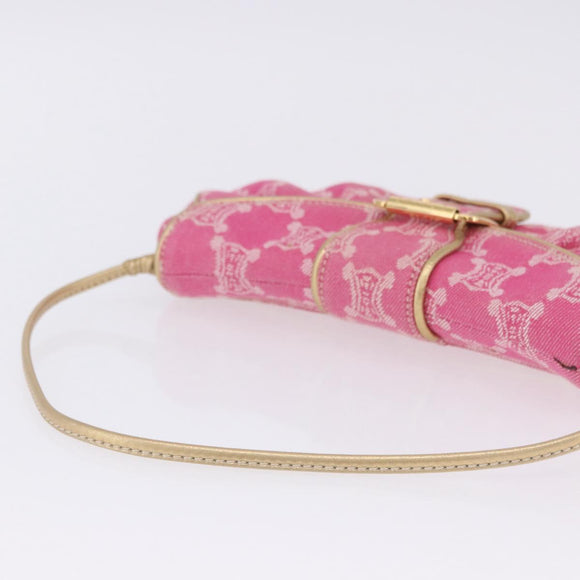 CELINE Paris Macadam Canvas Shoulder Bag Denim Pink Gold Auth 204045A