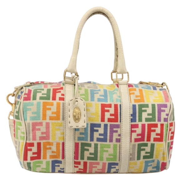 FENDI Zucca Canvas Hand Bag 2way Multicolor Gold Auth 204048A