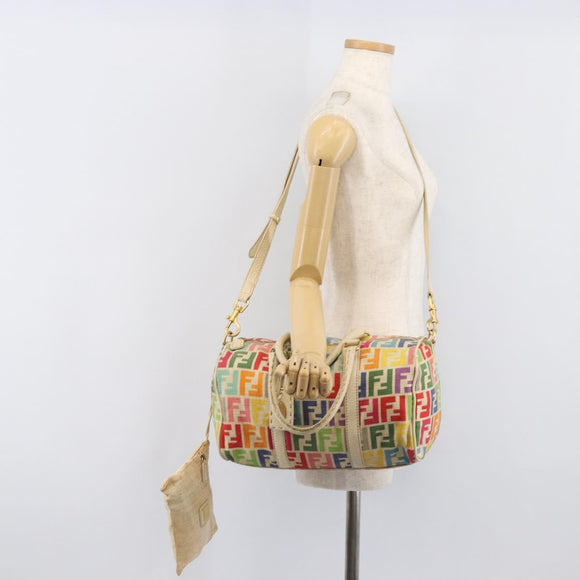 FENDI Zucca Canvas Hand Bag 2way Multicolor Gold Auth 204048A