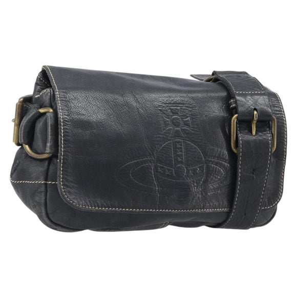 Vivienne Westwood Shoulder Bag Leather Black Auth 204052