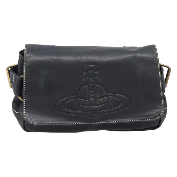 Vivienne Westwood Shoulder Bag Leather Black Gold Auth 204055