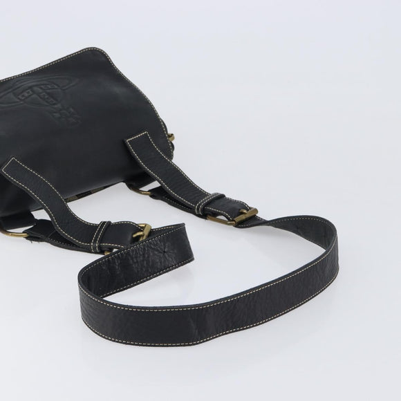 Vivienne Westwood Shoulder Bag Leather Black Gold Auth 204055