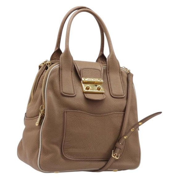 Miu Miu Hand Bag Leather 2way Beige Gold Auth 204057V