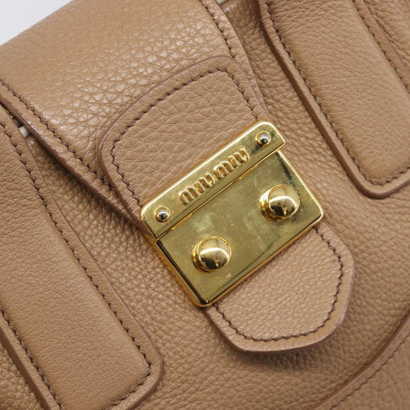 Miu Miu Hand Bag Leather 2way Beige Gold Auth 204057V