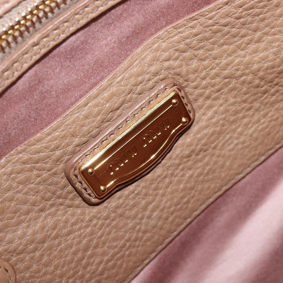 Miu Miu Hand Bag Leather 2way Beige Gold Auth 204057V