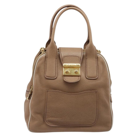 Miu Miu Hand Bag Leather 2way Beige Gold Auth 204057V