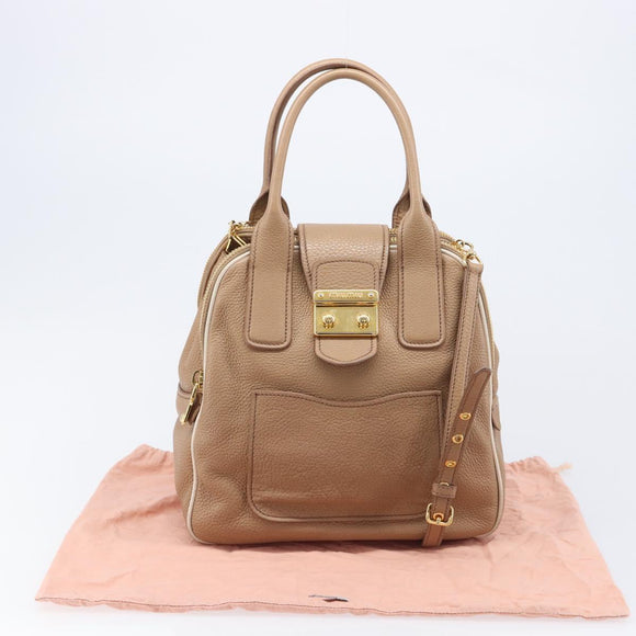 Miu Miu Hand Bag Leather 2way Beige Gold Auth 204057V
