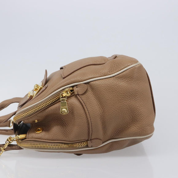 Miu Miu Hand Bag Leather 2way Beige Gold Auth 204057V