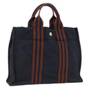 HERMES New Fourre Tout PM Hand Bag Canvas Navy Silver Auth 204058-1