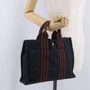 HERMES New Fourre Tout PM Hand Bag Canvas Navy Silver Auth 204058-27