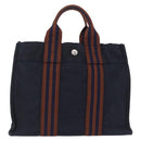 HERMES New Fourre Tout PM Hand Bag Canvas Navy Silver Auth 204058-3