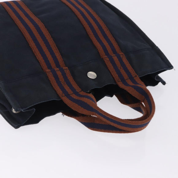 HERMES New Fourre Tout PM Hand Bag Canvas Navy Silver Auth 204058