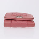 CHANEL V Stitch COCO Mark Bifold Wallet Lamb Skin Pink Silver CC Auth 204061A-10