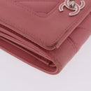 CHANEL V Stitch COCO Mark Bifold Wallet Lamb Skin Pink Silver CC Auth 204061A-11