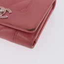 CHANEL V Stitch COCO Mark Bifold Wallet Lamb Skin Pink Silver CC Auth 204061A-12