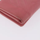 CHANEL V Stitch COCO Mark Bifold Wallet Lamb Skin Pink Silver CC Auth 204061A-13