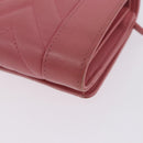 CHANEL V Stitch COCO Mark Bifold Wallet Lamb Skin Pink Silver CC Auth 204061A-14