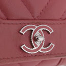 CHANEL V Stitch COCO Mark Bifold Wallet Lamb Skin Pink Silver CC Auth 204061A-15