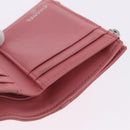 CHANEL V Stitch COCO Mark Bifold Wallet Lamb Skin Pink Silver CC Auth 204061A-25