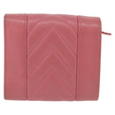 CHANEL V Stitch COCO Mark Bifold Wallet Lamb Skin Pink Silver CC Auth 204061A-3
