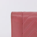 CHANEL V Stitch COCO Mark Bifold Wallet Lamb Skin Pink Silver CC Auth 204061A-4
