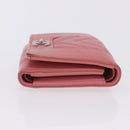 CHANEL V Stitch COCO Mark Bifold Wallet Lamb Skin Pink Silver CC Auth 204061A-5