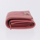 CHANEL V Stitch COCO Mark Bifold Wallet Lamb Skin Pink Silver CC Auth 204061A-7