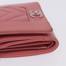 CHANEL V Stitch COCO Mark Bifold Wallet Lamb Skin Pink Silver CC Auth 204061A-8