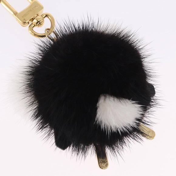 LOUIS VUITTON Porte Cles Wide Panda Bag Charm Fur Black M63094 LV Auth 204063M