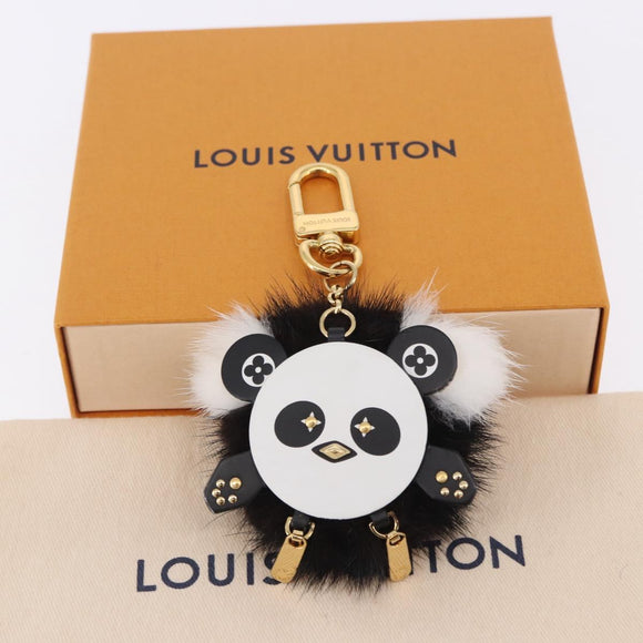 LOUIS VUITTON Porte Cles Wide Panda Bag Charm Fur Black M63094 LV Auth 204063M