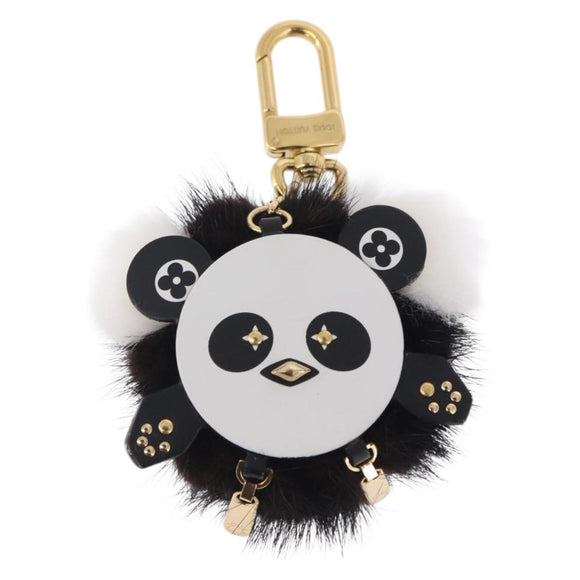 LOUIS VUITTON Porte Cles Wide Panda Bag Charm Fur Black M63094 LV Auth 204063M