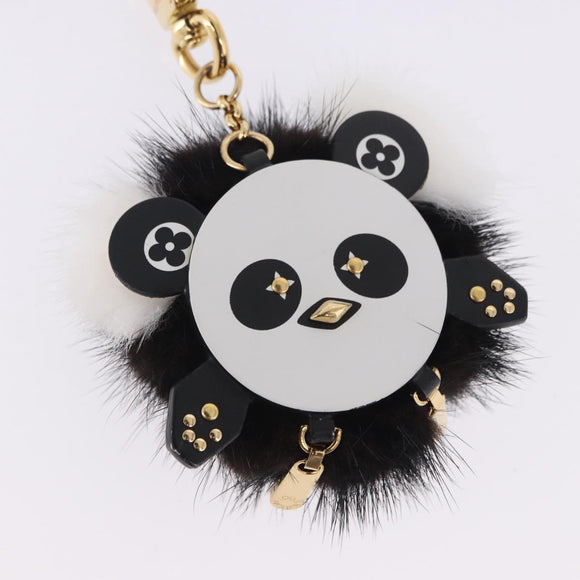 LOUIS VUITTON Porte Cles Wide Panda Bag Charm Fur Black M63094 LV Auth 204063M