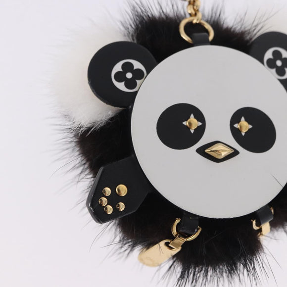 LOUIS VUITTON Porte Cles Wide Panda Bag Charm Fur Black M63094 LV Auth 204063M
