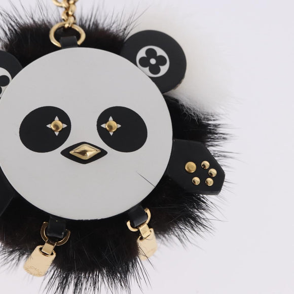 LOUIS VUITTON Porte Cles Wide Panda Bag Charm Fur Black M63094 LV Auth 204063M