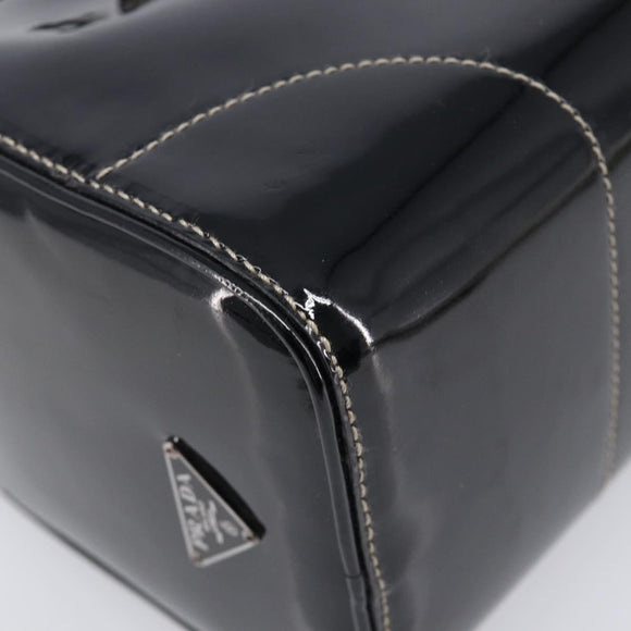 PRADA Hand Bag Patent leather Black Silver Auth 204066A